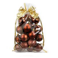 Kerstballen - 20x st - bruin - 6 cm - kunststof - in giftbag - kerstversiering