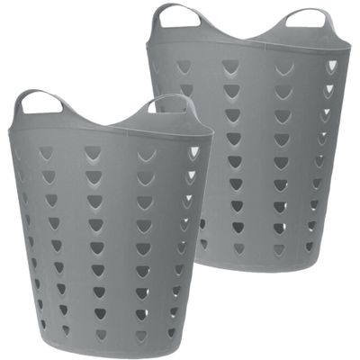 Flexibele wasmand - 2x - grijs - 60 liter - kunststof - 47 x 50 cm