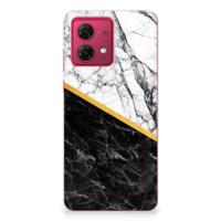 Motorola Moto G84 TPU Siliconen Hoesje Marmer Wit Zwart - Origineel Cadeau Man