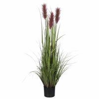 Kunstgras/gras kunstplant met pluimen - groen/bruin H120 x D45 cm - op stevige plug - thumbnail
