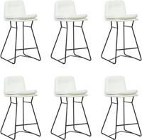 Set van 6 Gebroken witte leren industriële barkrukken Candy - staal zwart - Toledo Leer Bianco (gebroken wit leer)
