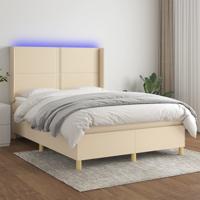 Boxspring met matras en LED stof crèmekleurig 140x190 cm