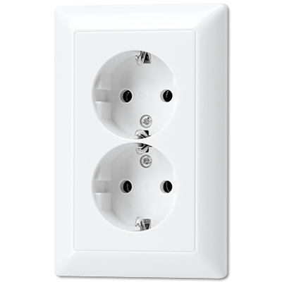 Jung AS500 stopcontact 2-voudig met randaarde creme voor ovale doos AS5015W