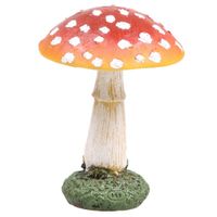 Decoratie huis/tuin beeldje paddenstoel - vliegenzwam - rood/wit - 9 x 13 cm - Tuinbeelden