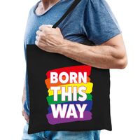 Born this way gaypride tas zwart katoen   - - thumbnail