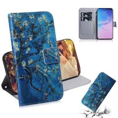 Abrikoos bloem patroon gekleurde tekening horizontale Flip lederen case voor Galaxy S10 met houder & card slots & portemonnee