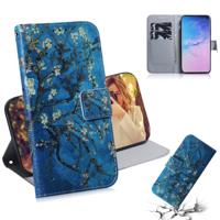Abrikoos bloem patroon gekleurde tekening horizontale Flip lederen case voor Galaxy S10 met houder & card slots & portemonnee