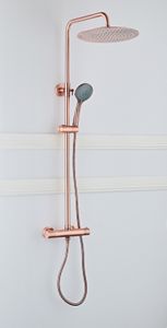 Saniclear Copper opbouw regendouche 30cm met thermostaatkraan en 3 standen handdouche koperkleurig