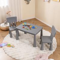 3-delige Kindersitgroep Kindertafel met 2 Stoelen Kindermöbel van Kunststof Grijs