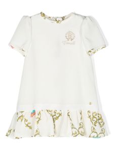 Roberto Cavalli Junior robe en soie à imprimé baroque - Blanc