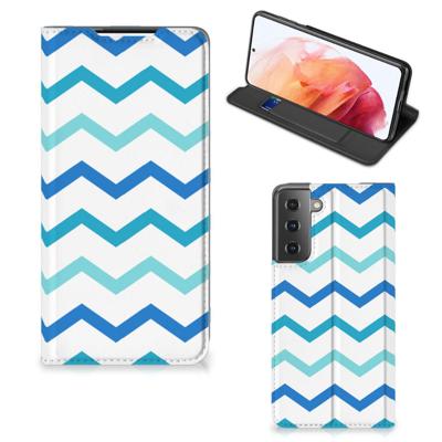 Samsung Galaxy S21 | Hoesje met Magneet | Zigzag Blauw