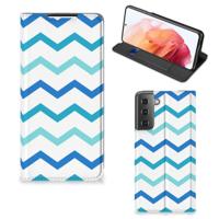 Samsung Galaxy S21 | Hoesje met Magneet | Zigzag Blauw Samsung Galaxy S21 | Hoesje met Magneet | Zigzag Blauw
