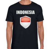 Indonesie landen supporter t-shirt met Indonesische vlag schild zwart heren