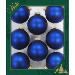 Krebs Kerstballen - 8ST - kobalt blauw - mat - glas - 7 cm   -