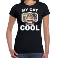 Brildragende rijdende kat katten / poezen t-shirt my cat is serious cool zwart voor dames Brildragende rijdende kat katten / poezen t-shirt my cat is serious cool zwart voor dames
