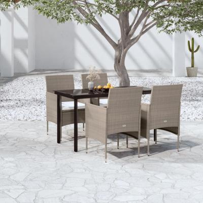 5-delige Tuinset met kussens beige en zwart