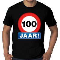 Grote maten stopbord / verkeersbord 100 jaar verjaardag t-shirt zwart voor heren - thumbnail