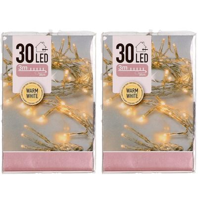2x Kerstverlichting op batterij warm wit 30 lampjes