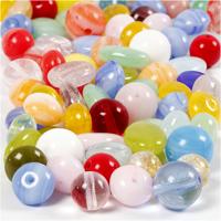 Creativ Company Glazen kralen, rond, ovaal, cirkel, d 6-13 mm, gatgrootte 0,5-1,5 mm, diverse kleuren, 60 gr/ 1 doos