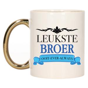 Verjaardag cadeau mok - blauw - leukste broer ooit - gouden handvat - 300 ml - keramiek