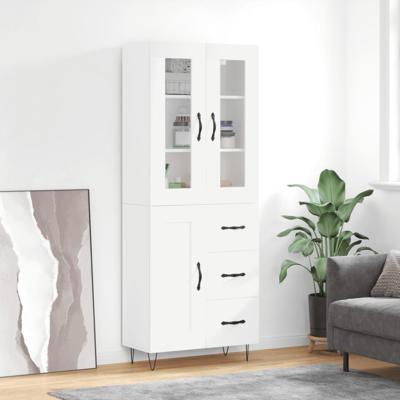 Hoge kast 69,5x34x180 cm bewerkt hout wit