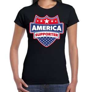 Amerika / America schild supporter t-shirt zwart voor dames