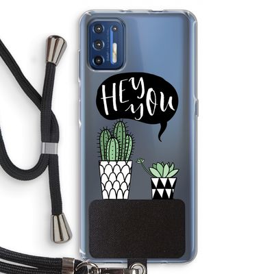 Hey you cactus: Motorola Moto G9 Plus Transparant Hoesje met koord