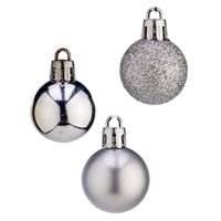 Mini kerstballen - 20x stuks - zilver - kunststof - 3 cm - mat/glitter/glans