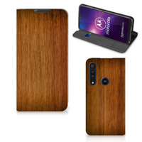 Motorola One Macro Book Wallet Case Donker Hout - thumbnail