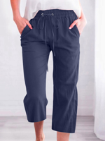 Women's Casual Summer Linen Pants High Waisted Loose Yoga Sweatpants Crop Pants with Pockets - thumbnail