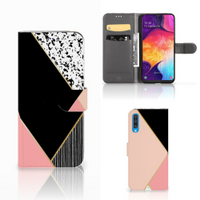 Samsung Galaxy A50 Book Case Zwart Roze Vormen - thumbnail