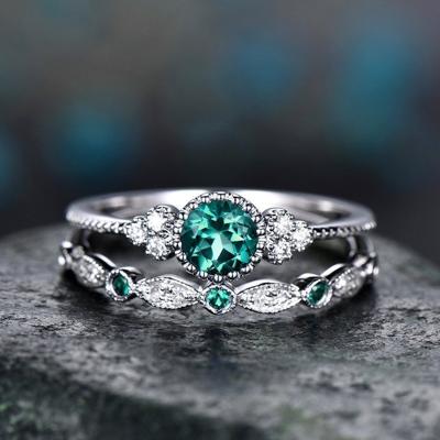 2 stks/set vrouwen Fashion Zircon edelsteen ring 8 (groen)