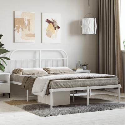 Bedframe met hoofdbord metaal wit 140x190 cm