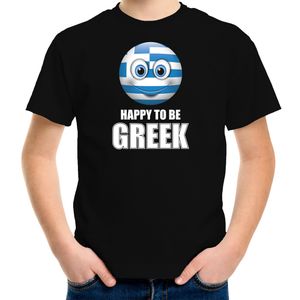 Griekenland Emoticon Happy to be Greek landen t-shirt zwart kinderen