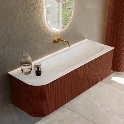 Badmeubel Mondiaz Kurve-Dlux | 135 cm cm | Meubelkleur Ruby | Wastafelkleur Opalo | Solid surface | Wasbak rechter zijde spoelbak | Zonder kraangat(en)
