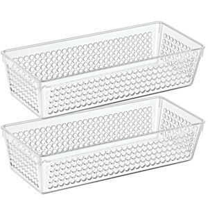 Organizer/opbergmandje - 2x - kunststof - transparant - 1.9L - 26 x 11 x 6 cm