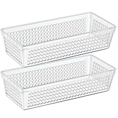 Organizer/opbergmandje - 2x - kunststof - transparant - 1.9L - 26 x 11 x 6 cm