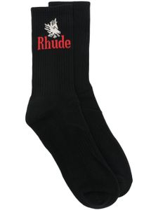 RHUDE chaussettes colour block à logo intarsia - Noir