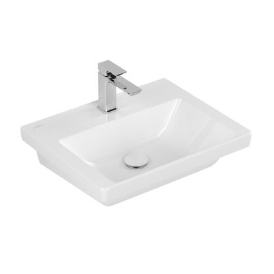 Wastafel Villeroy & Boch Subway 3.0 Met CeramicPlus 1 Kraangat Zonder Overloop 55x44x16.5 cm Wit Alpin