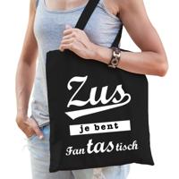 Katoenen cadeau tasje - zus je bent fantastisch - zwart - shopper