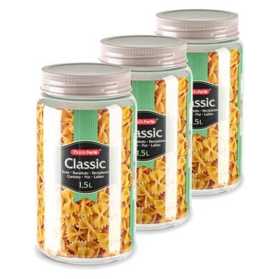 Plasticforte voedsel voorraadpot - 3x - weckpotten - beige - 1500 ml - kunststof - met draai deksel