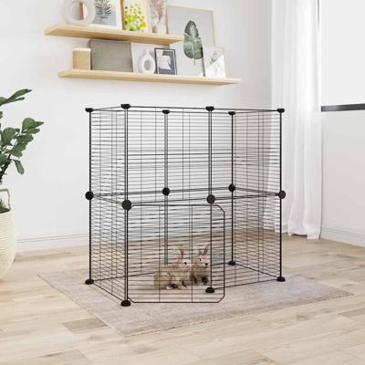 VidaXL Huisdierenkooi met deur 12 panelen 35x35 cm staal zwart