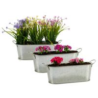 Plantenpot/bloempot teil - 3x - ovaal - zink - zilver - L32,8 x D11 x H11 cm