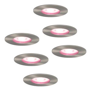 Hofronic Set van 6 stuks smart WiFi dimbare RGBWW LED inbouwspots Bari RVS 5,5 Watt IP65 spuitwaterdicht
