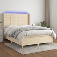 Boxspring met matras en LED stof crèmekleurig 140x190 cm