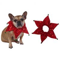 Honden kraag/halsband - rood pailletten - met belletjes - honden verkleedaccessoires
