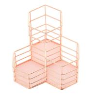 2 PC'S pen Cup houder Desk zeshoek ijzeren holle make-up borstel organisator briefpapier opslag container zeshoekige penhouder (Rose goud)