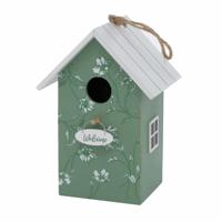 Boltze Vogelhuisje - groen met wit - houten nestkastje - 22 x 15 x 12 cm - Vogels broeden - Tuin