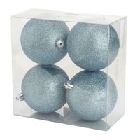 4x stuks kunststof glitter kerstballen ijsblauw 10 cm - Kerstbal