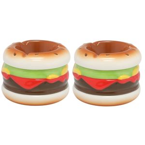 Set van 2x stuks hamburger asbakken rond dolomiet multi-kleur 7 x 9 cm